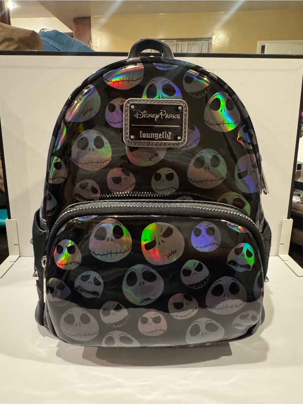 Disney Parks Loungefly Black Holographic Jack Skellington Mini Backpack